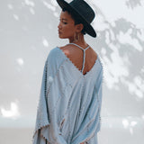 Sky Blue Poncho Robe • Boho Cape for Women • Bridal Cover Up for Wedding - AYA SW IDR