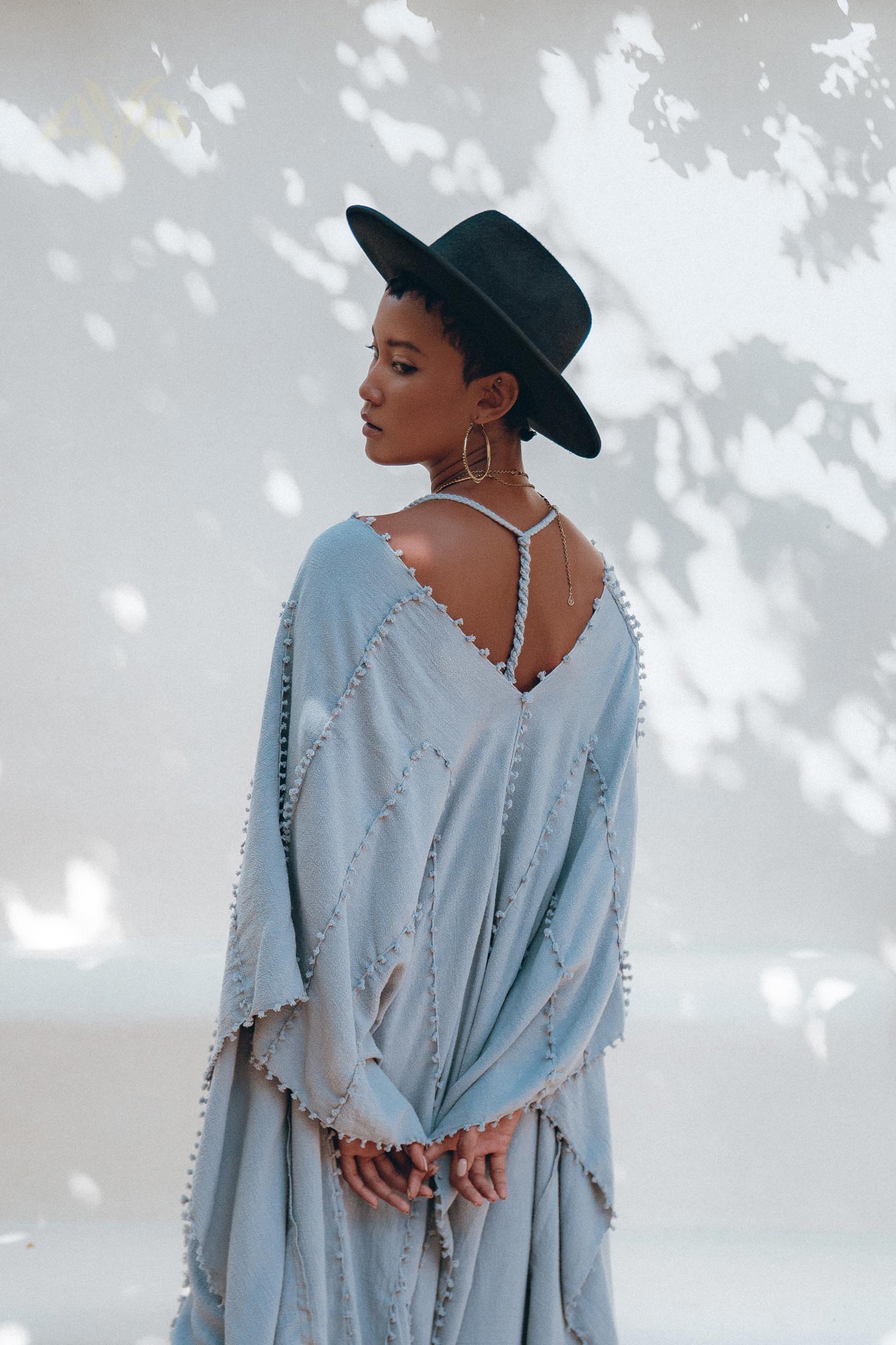 Sky Blue Poncho Robe • Boho Cape for Women • Bridal Cover Up for Wedding - AYA SW IDR
