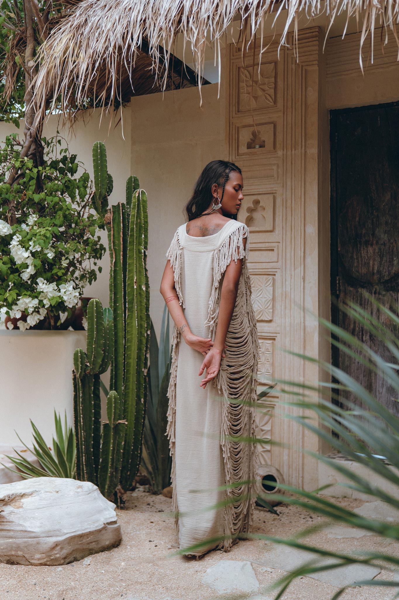 Soft Olive Colour Ladder Sides Dress • Organic Thick Cotton Dress - AYA SW IDR
