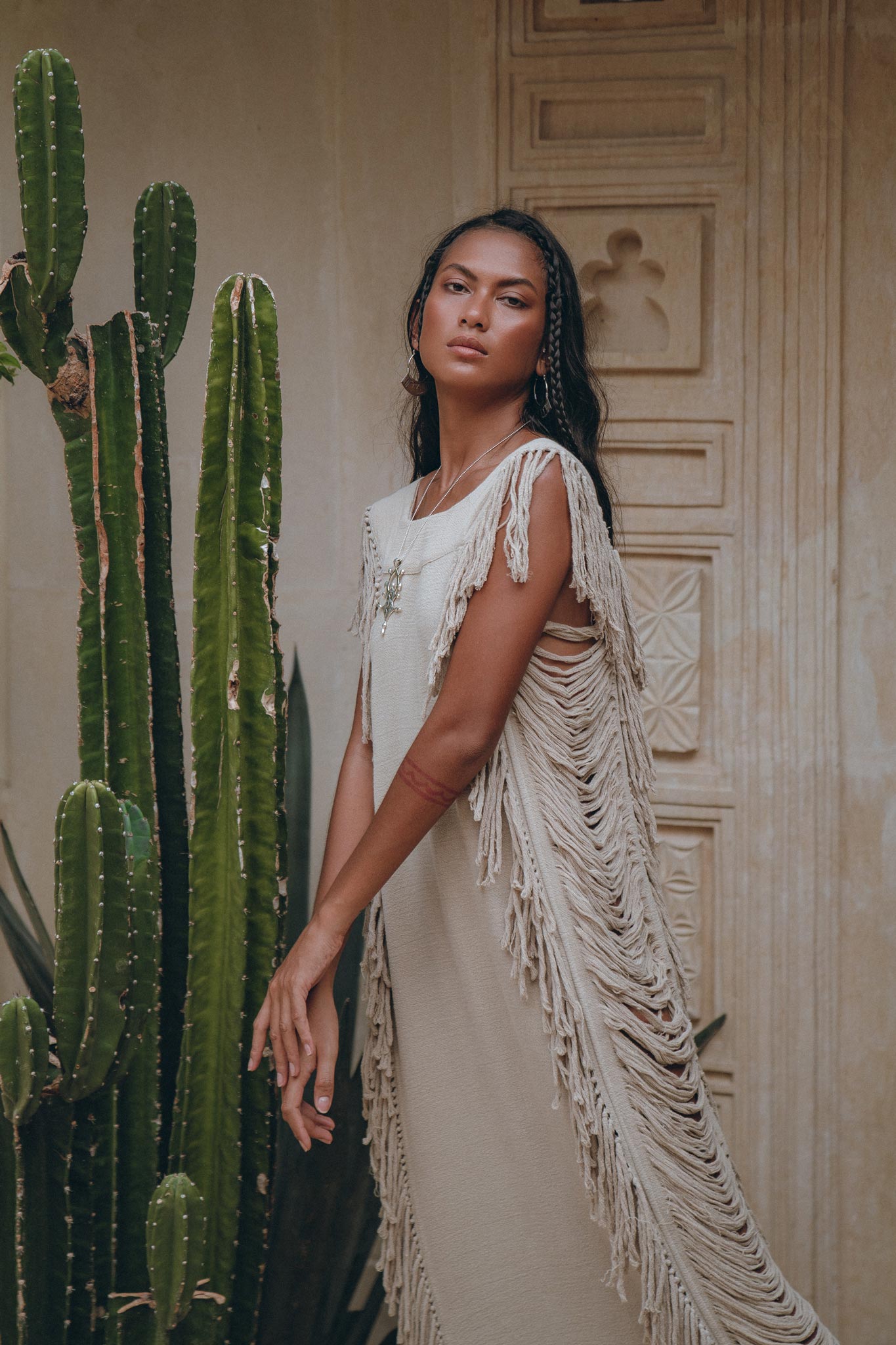 Soft Olive Colour Ladder Sides Dress • Organic Thick Cotton Dress - AYA SW IDR