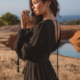 Tatva Dress Black Colour — Handmade V Front Back Kaftan - AYA SW IDR