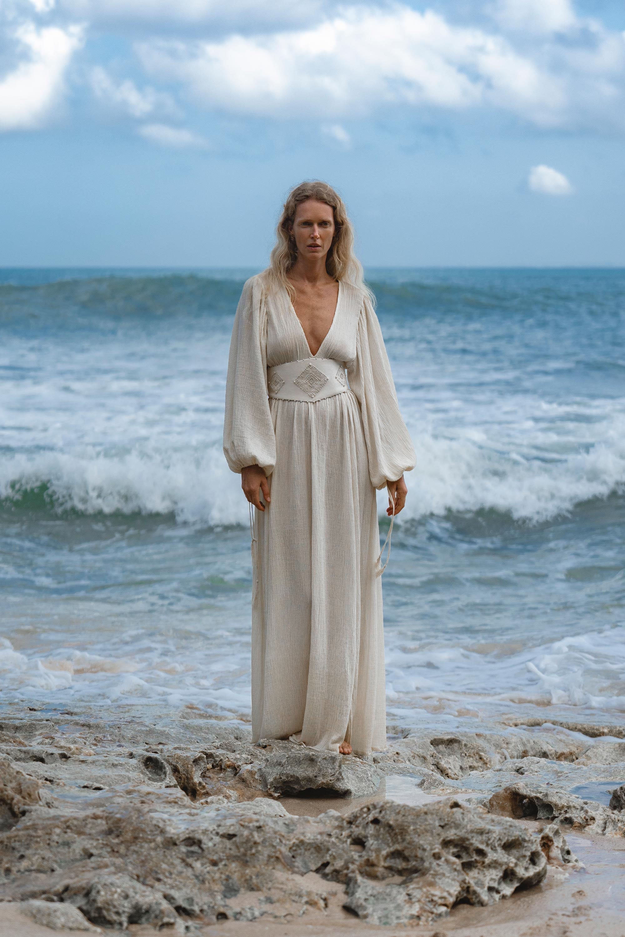 Tatva Dress Ivory Colour – Sustainable Bohemian Dress - AYA SW IDR