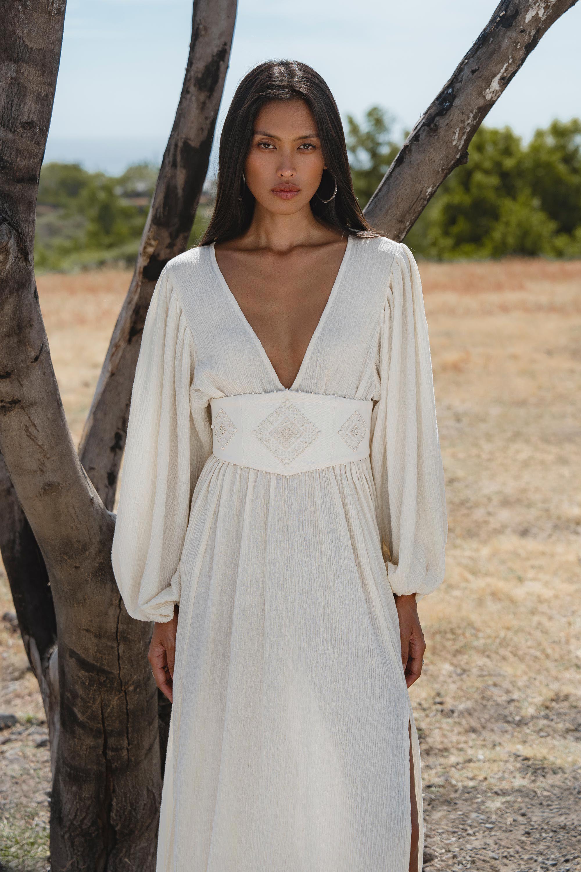 Tatva Dress Ivory Colour – Sustainable Bohemian Dress - AYA SW IDR