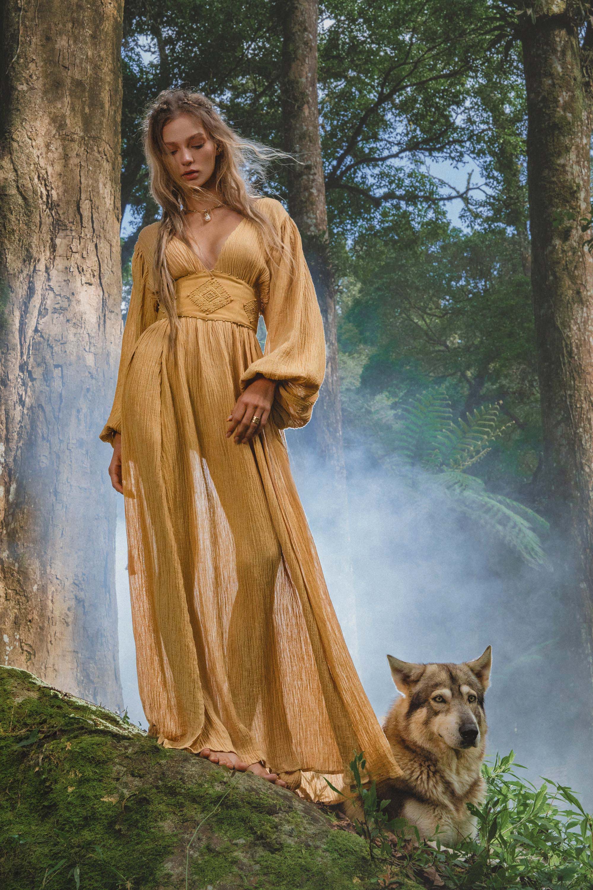 Tatva Dress Saffron Gold Colour – Organic Goddess Dresses - AYA SW IDR