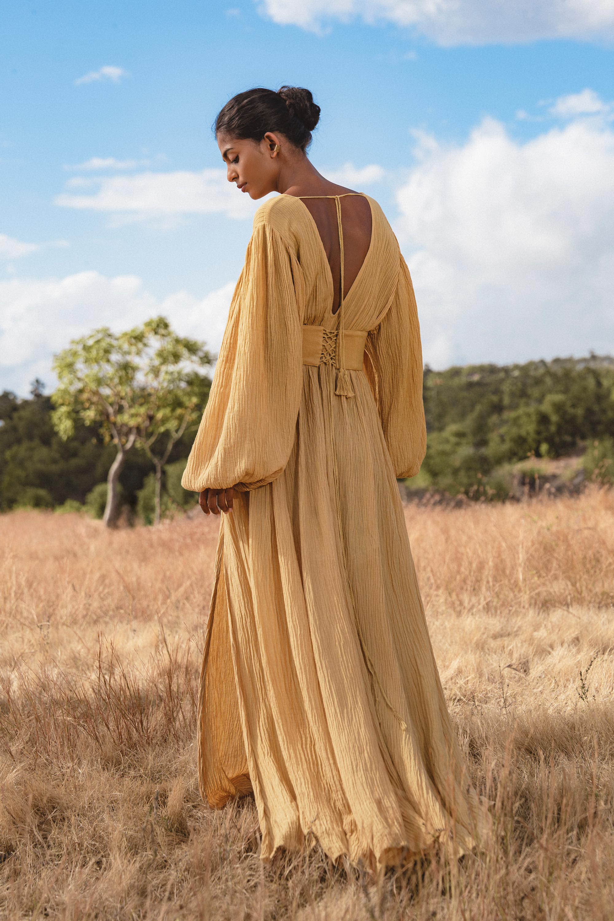 Tatva Dress Saffron Gold Colour – Organic Goddess Dresses - AYA SW IDR