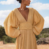 Tatva Dress Saffron Gold Colour – Organic Goddess Dresses - AYA SW IDR
