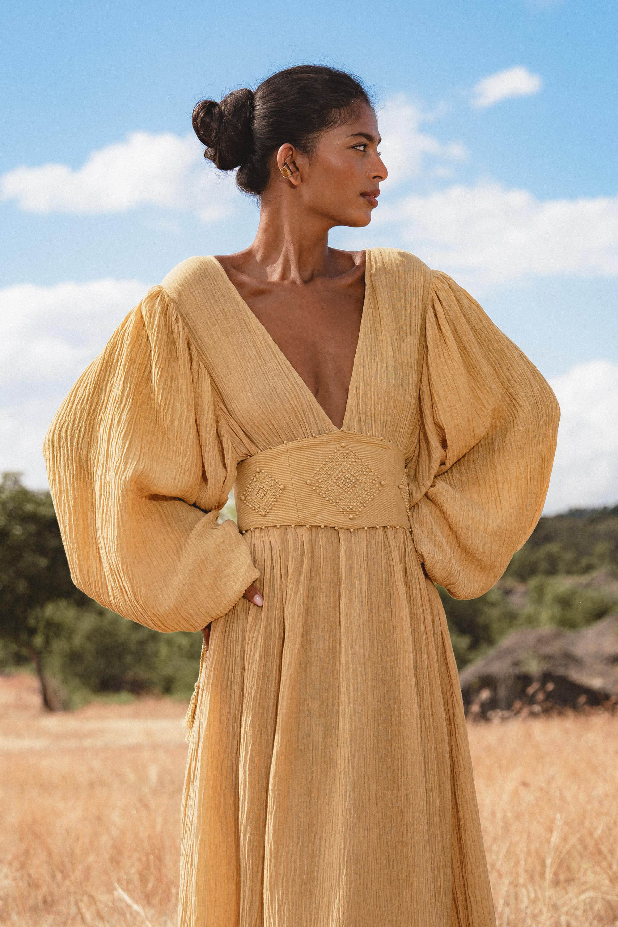 Tatva Dress Saffron Gold Colour – Organic Goddess Dresses - AYA SW IDR