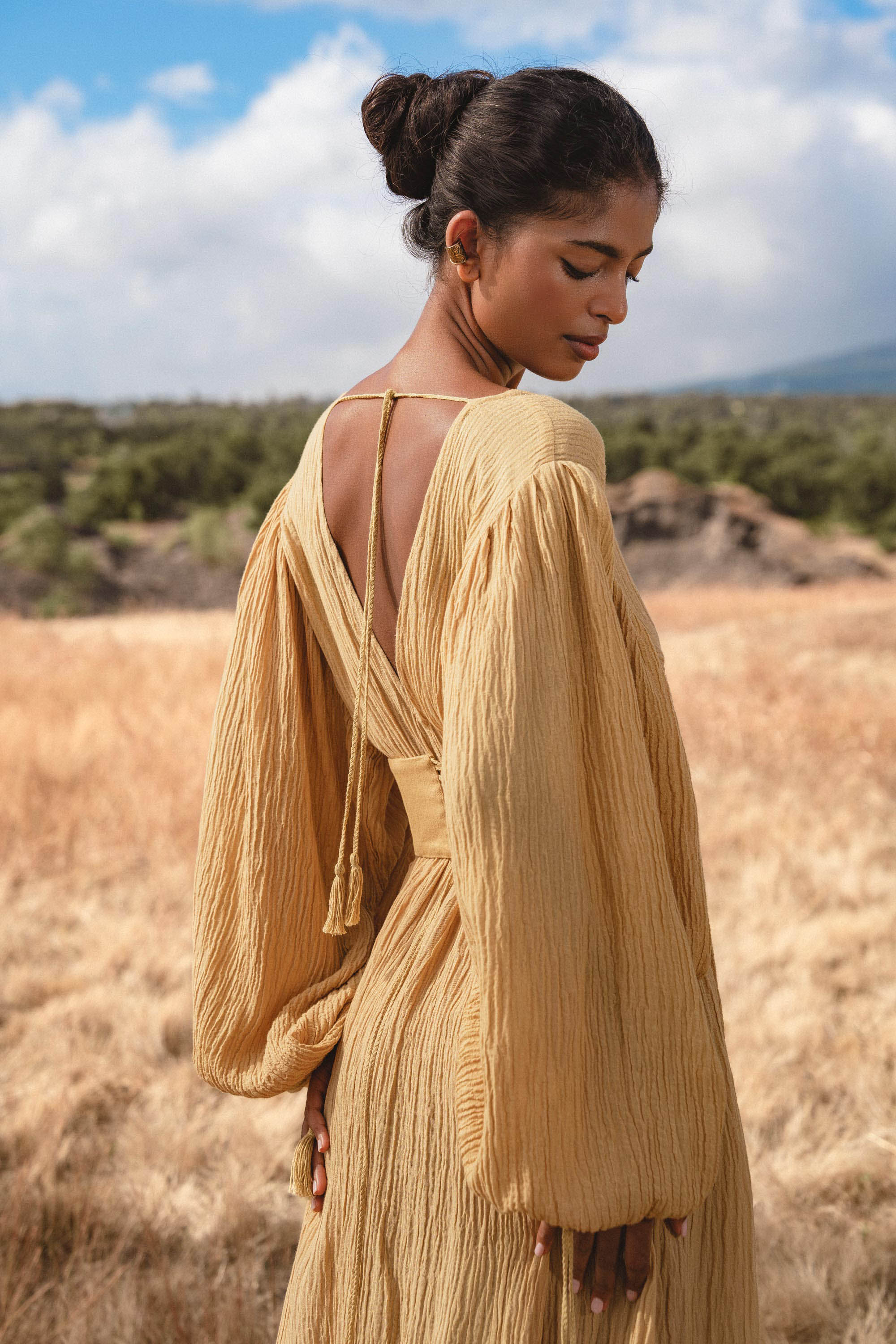 Tatva Dress Saffron Gold Colour – Organic Goddess Dresses - AYA SW IDR