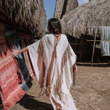 Unique Off - White Boho Poncho with Hand Loomed Tassels - AYA SW IDR