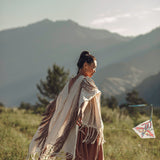Unique Off-White Boho Poncho with Hand Loomed Tassels - AYA SW IDR