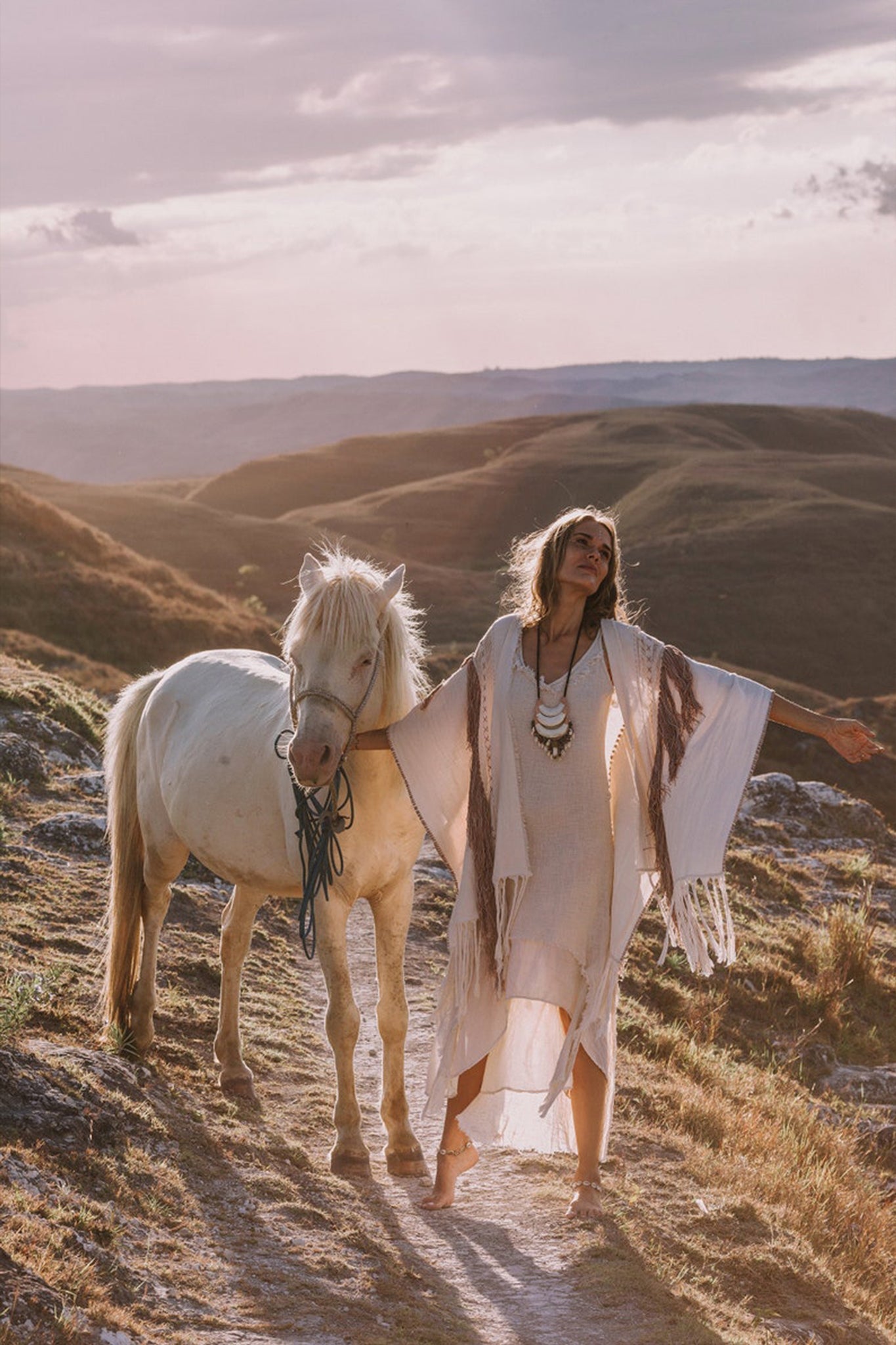 Unique Off - White Boho Poncho with Hand Loomed Tassels - AYA SW IDR