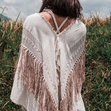 Unique Off - White Boho Poncho with Hand Loomed Tassels - AYA SW IDR