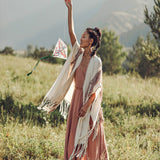 Unique Off - White Boho Poncho with Hand Loomed Tassels - AYA SW IDR