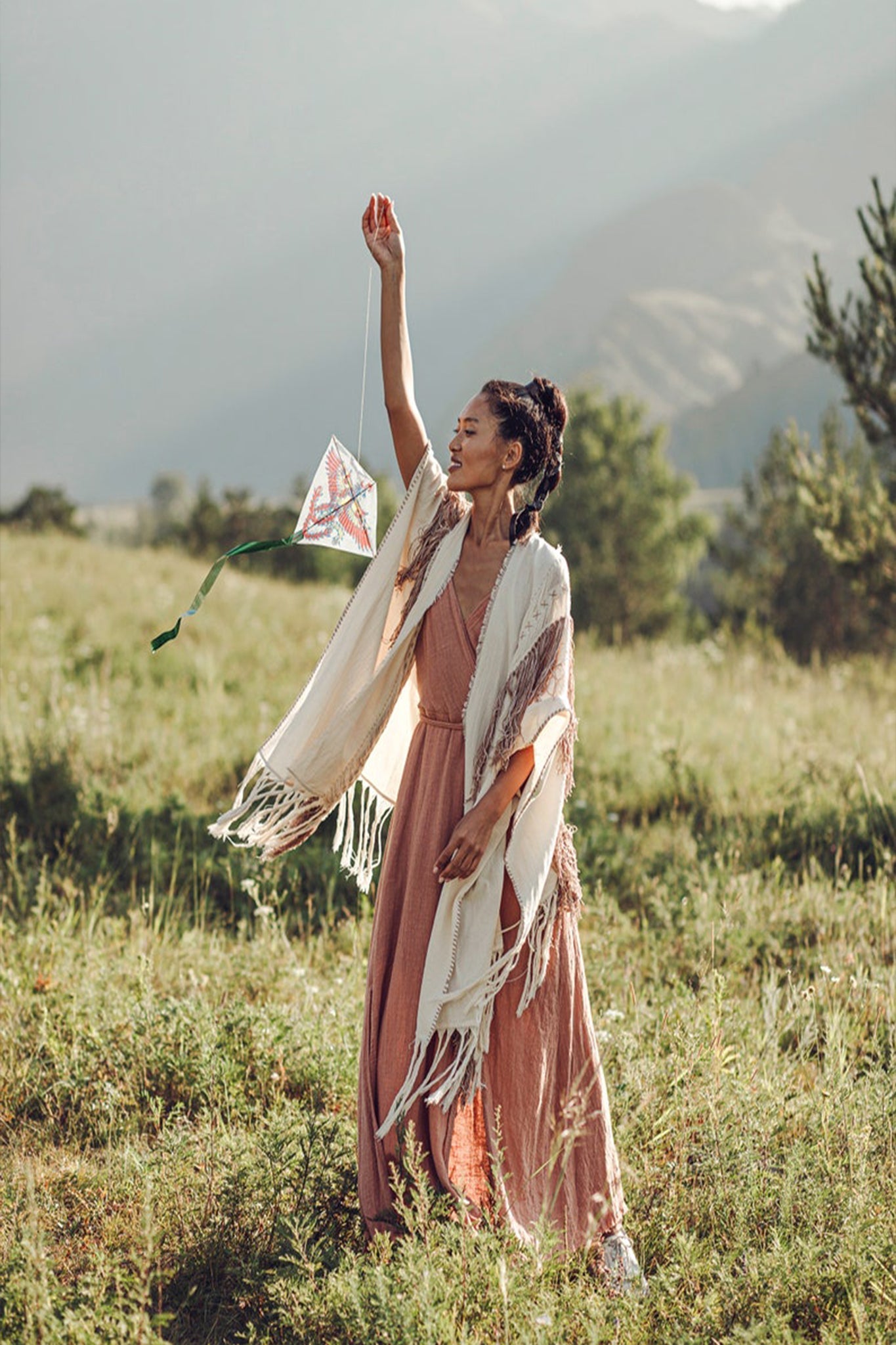 Unique Off - White Boho Poncho with Hand Loomed Tassels - AYA SW IDR