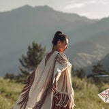 Unique Off - White Boho Poncho with Hand Loomed Tassels - AYA SW IDR
