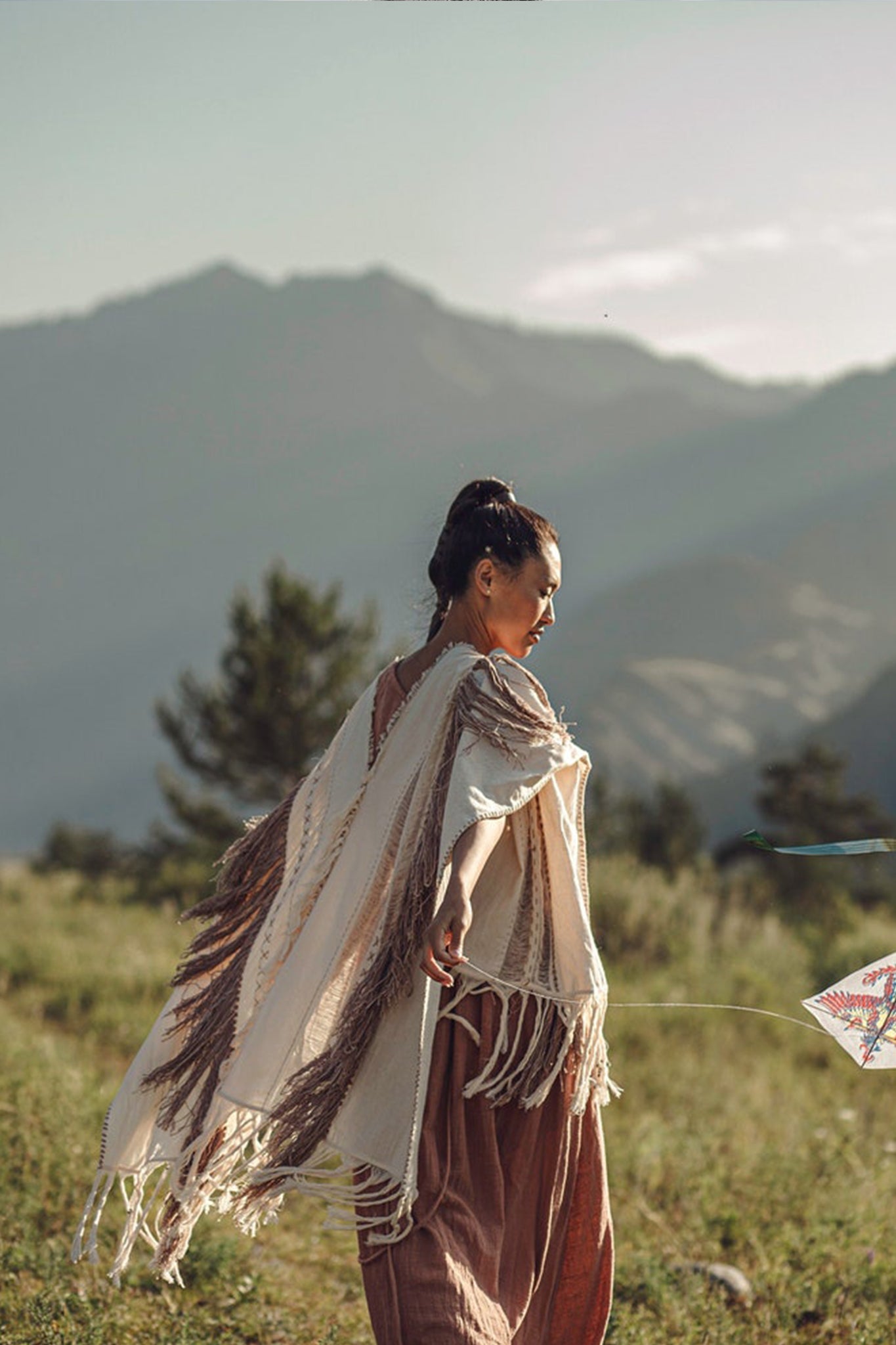 Unique Off - White Boho Poncho with Hand Loomed Tassels - AYA SW IDR