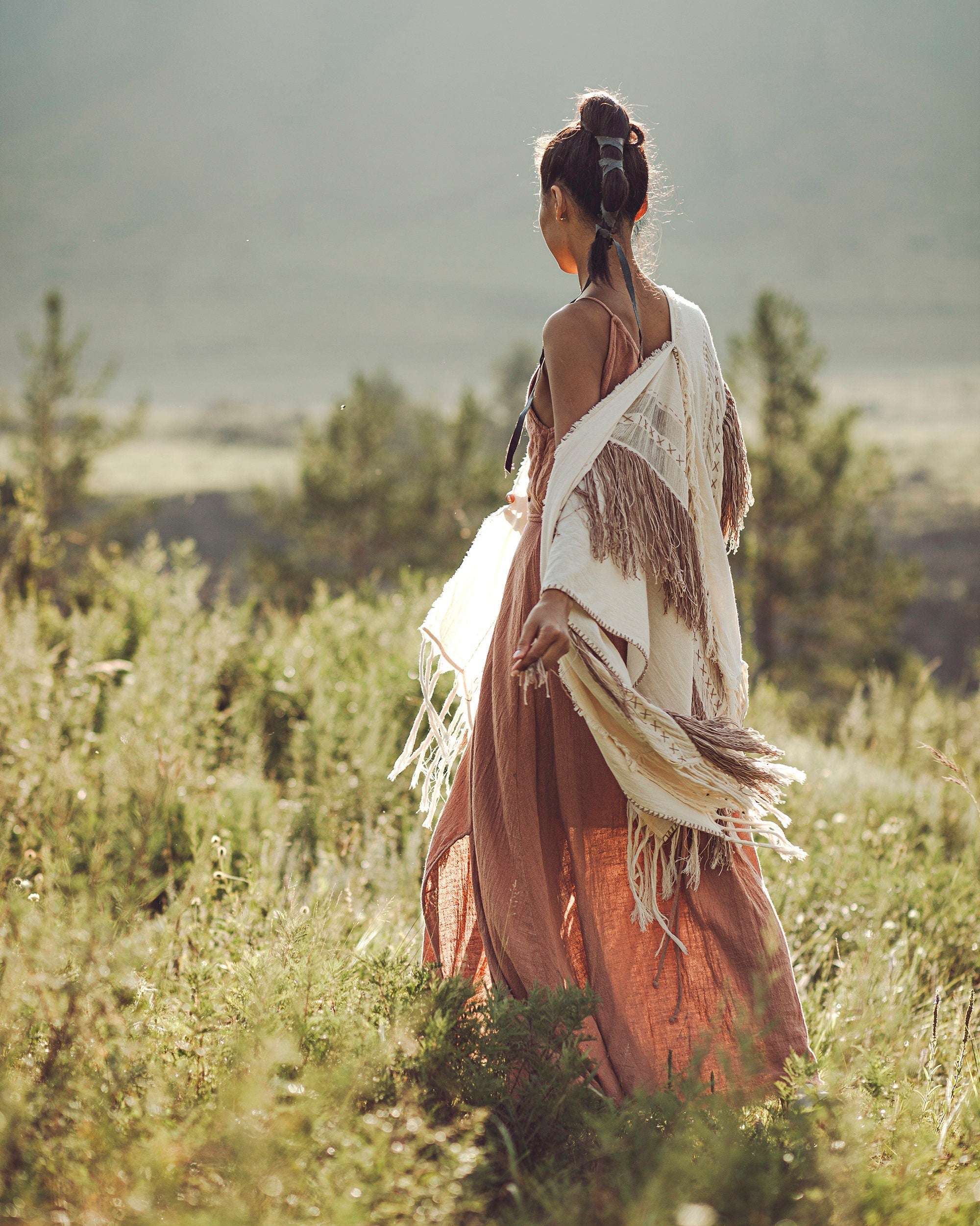 Unique Off-White Boho Poncho with Hand Loomed Tassels - AYA SW IDR