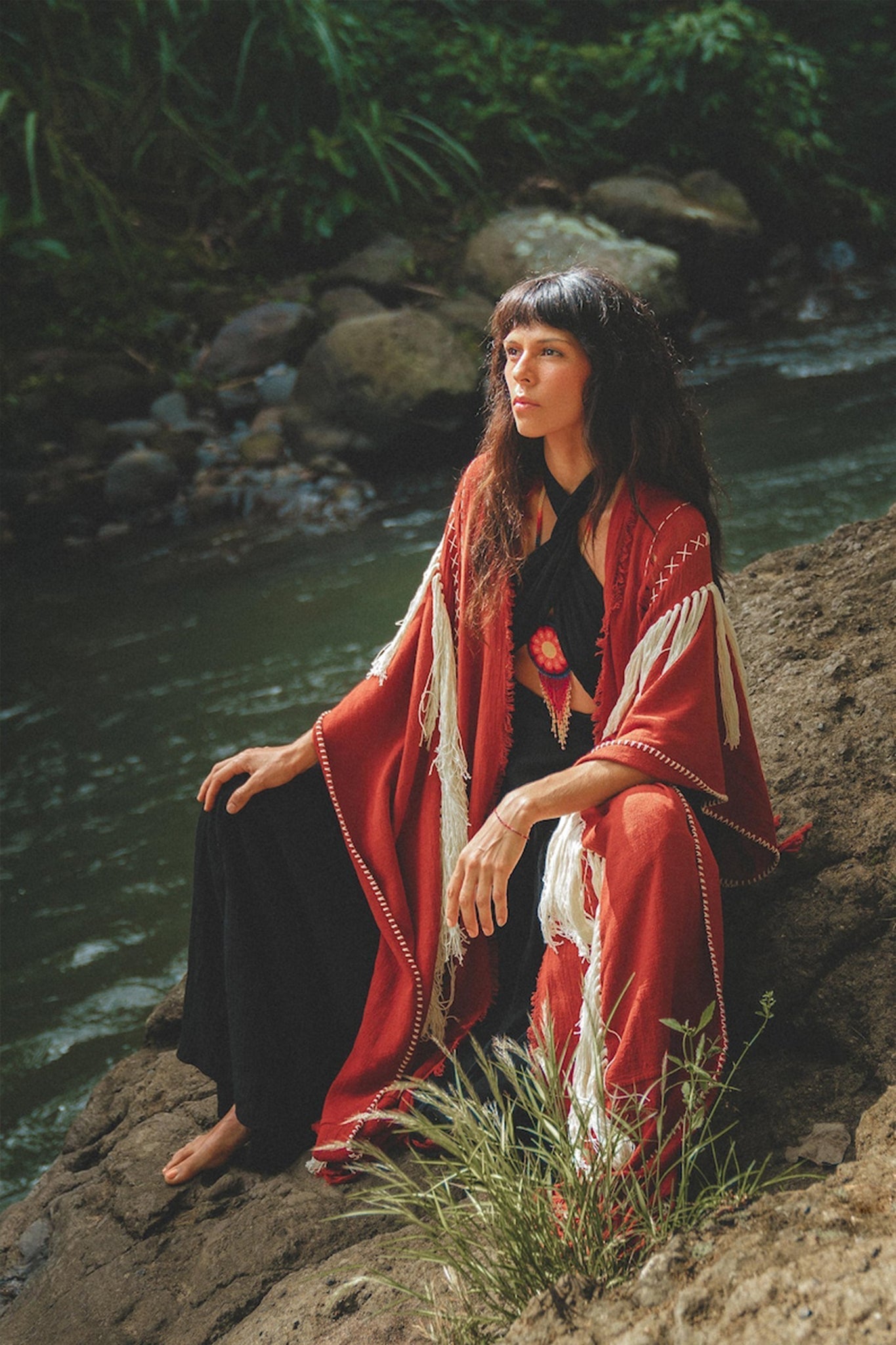 Unisex Handwoven Cotton Wine Red Poncho - AYA SW IDR