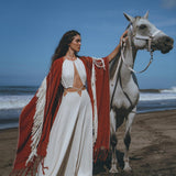 Unisex Handwoven Cotton Wine Red Poncho - AYA SW IDR