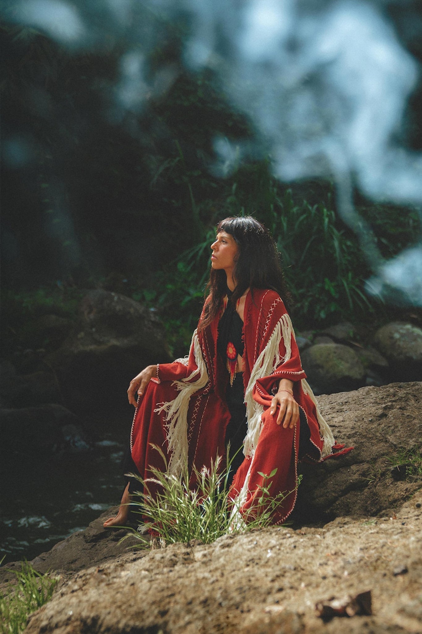 Unisex Handwoven Cotton Wine Red Poncho - AYA SW IDR