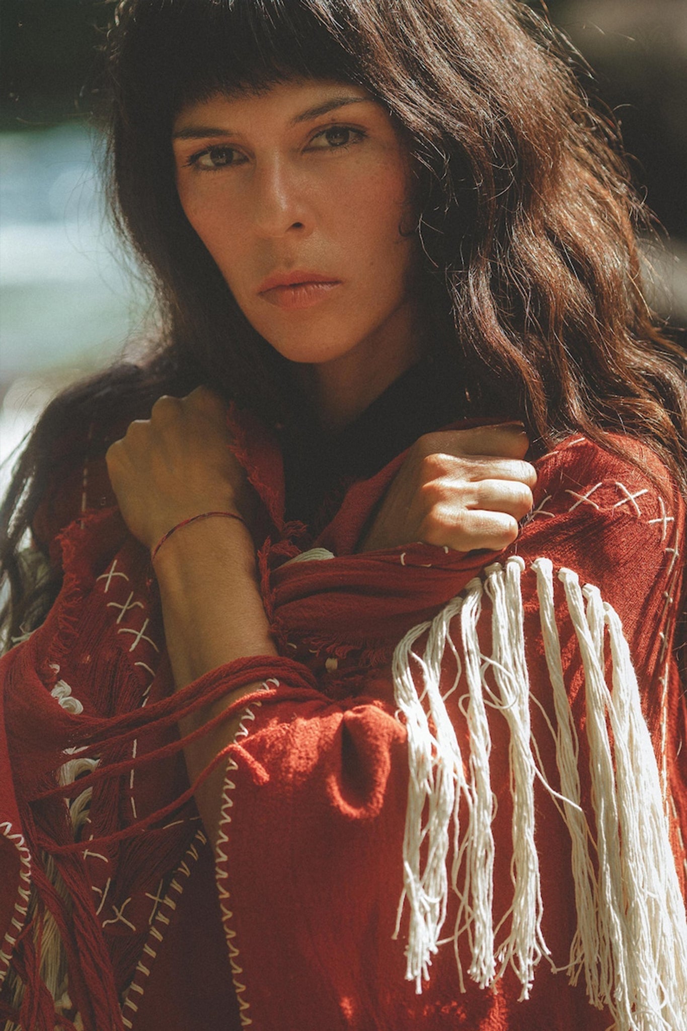 Unisex Handwoven Cotton Wine Red Poncho - AYA SW IDR