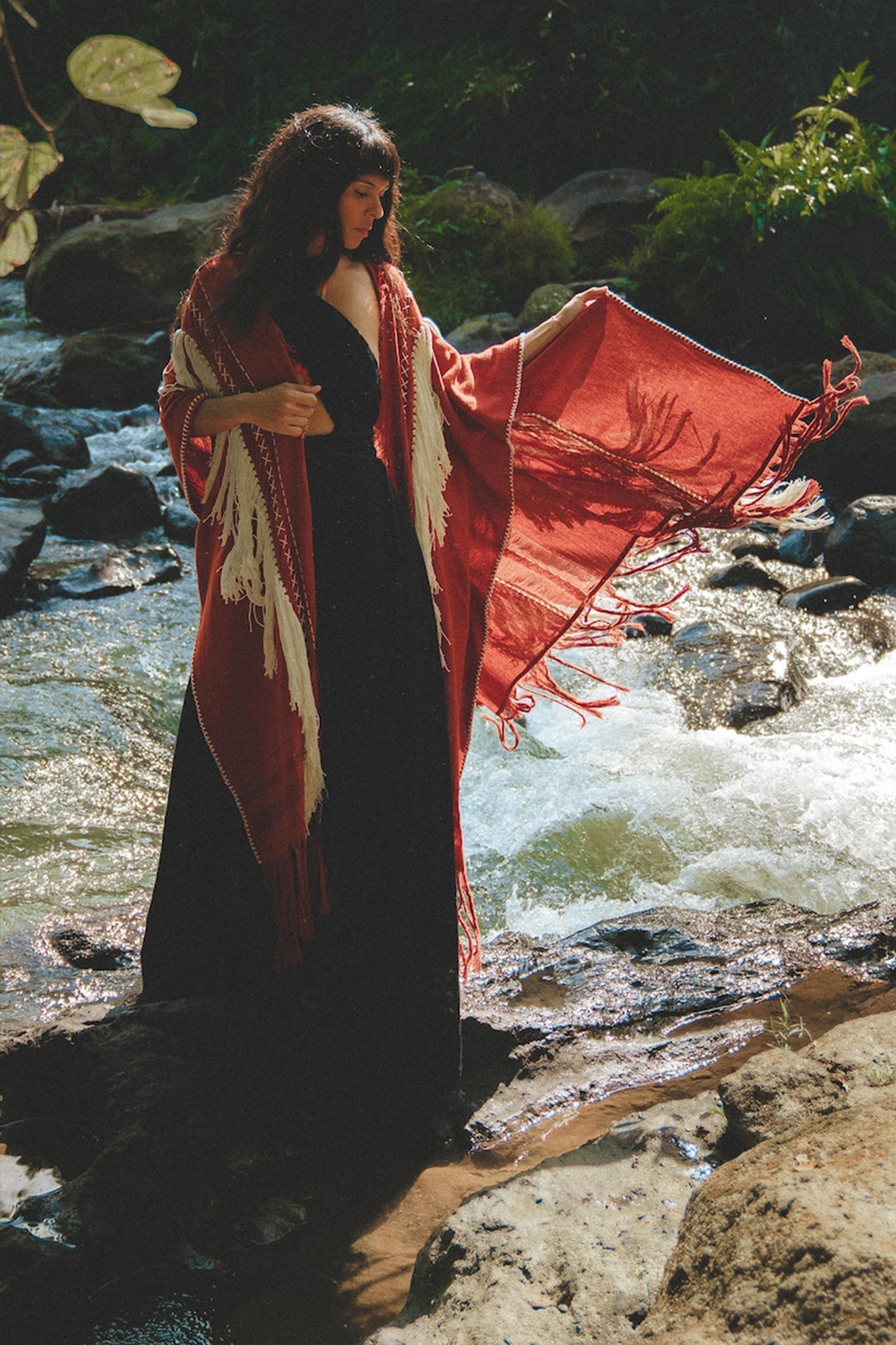 Unisex Handwoven Cotton Wine Red Poncho - AYA SW IDR