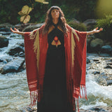 Unisex Handwoven Cotton Wine Red Poncho - AYA SW IDR