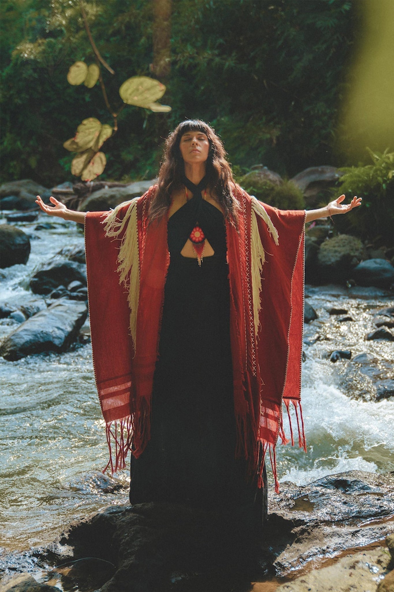 Unisex Handwoven Cotton Wine Red Poncho - AYA SW IDR