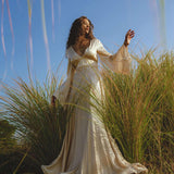 Vanilla Cream Sundari Silk Gown • Boho Open Back Fairy Tale Dress • Boho Bridal Dress - AYA SW IDR