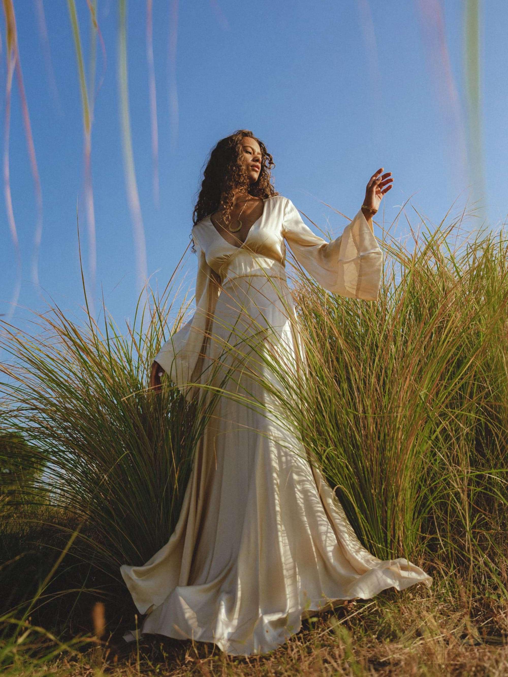 Vanilla Cream Sundari Silk Gown • Boho Open Back Fairy Tale Dress • Boho Bridal Dress - AYA SW IDR