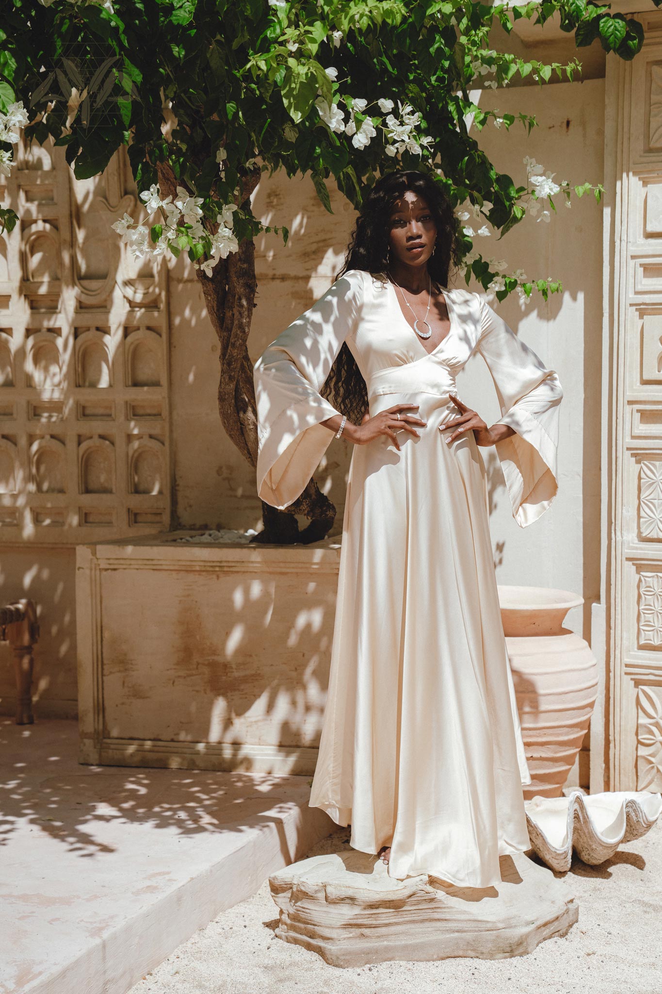 Vanilla Cream Sundari Silk Gown • Boho Open Back Fairy Tale Dress • Boho Bridal Dress - AYA SW IDR