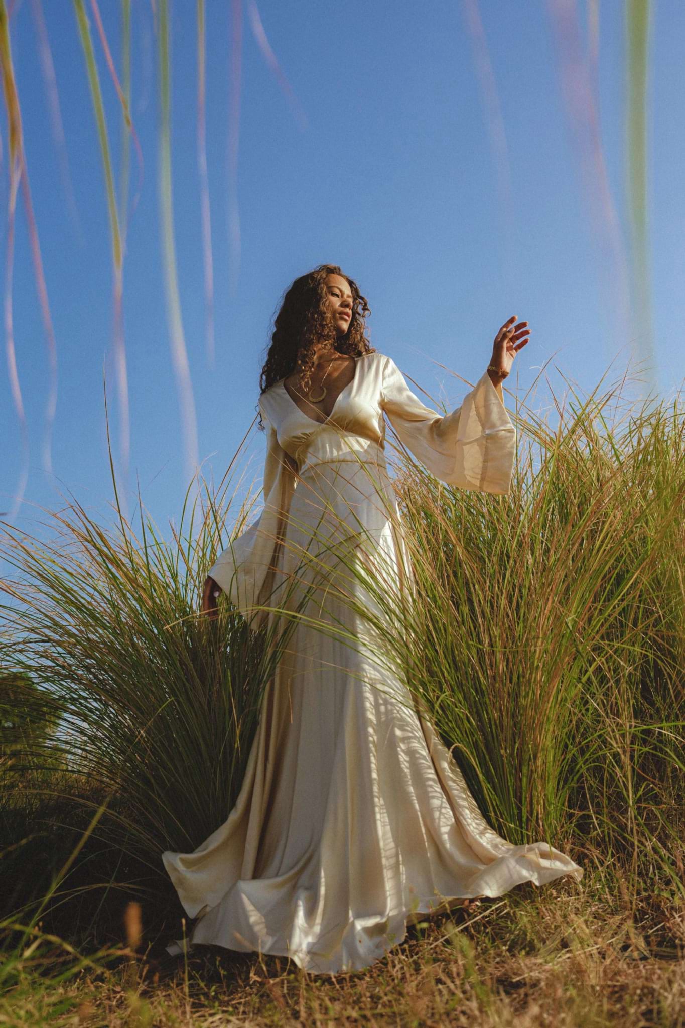 Vanilla Cream Sundari Silk Gown • Boho Open Back Fairy Tale Dress • Boho Bridal Dress - AYA SW IDR