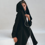 Warm Boho Hoody Cardigan for Women • Black Boho Overcoat • Belted Wrap Cardigan - AYA SW IDR