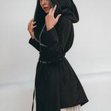 Warm Boho Hoody Cardigan for Women • Black Boho Overcoat • Belted Wrap Cardigan - AYA SW IDR