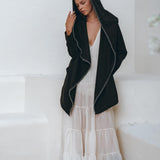 Warm Boho Hoody Cardigan for Women • Black Boho Overcoat • Belted Wrap Cardigan - AYA SW IDR