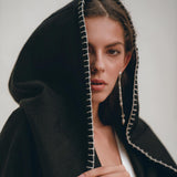 Warm Boho Hoody Cardigan for Women • Black Boho Overcoat • Belted Wrap Cardigan - AYA SW IDR