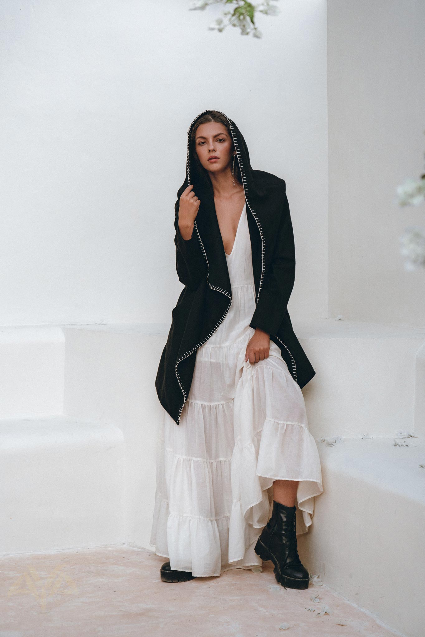 Warm Boho Hoody Cardigan for Women • Black Boho Overcoat • Belted Wrap Cardigan - AYA SW IDR