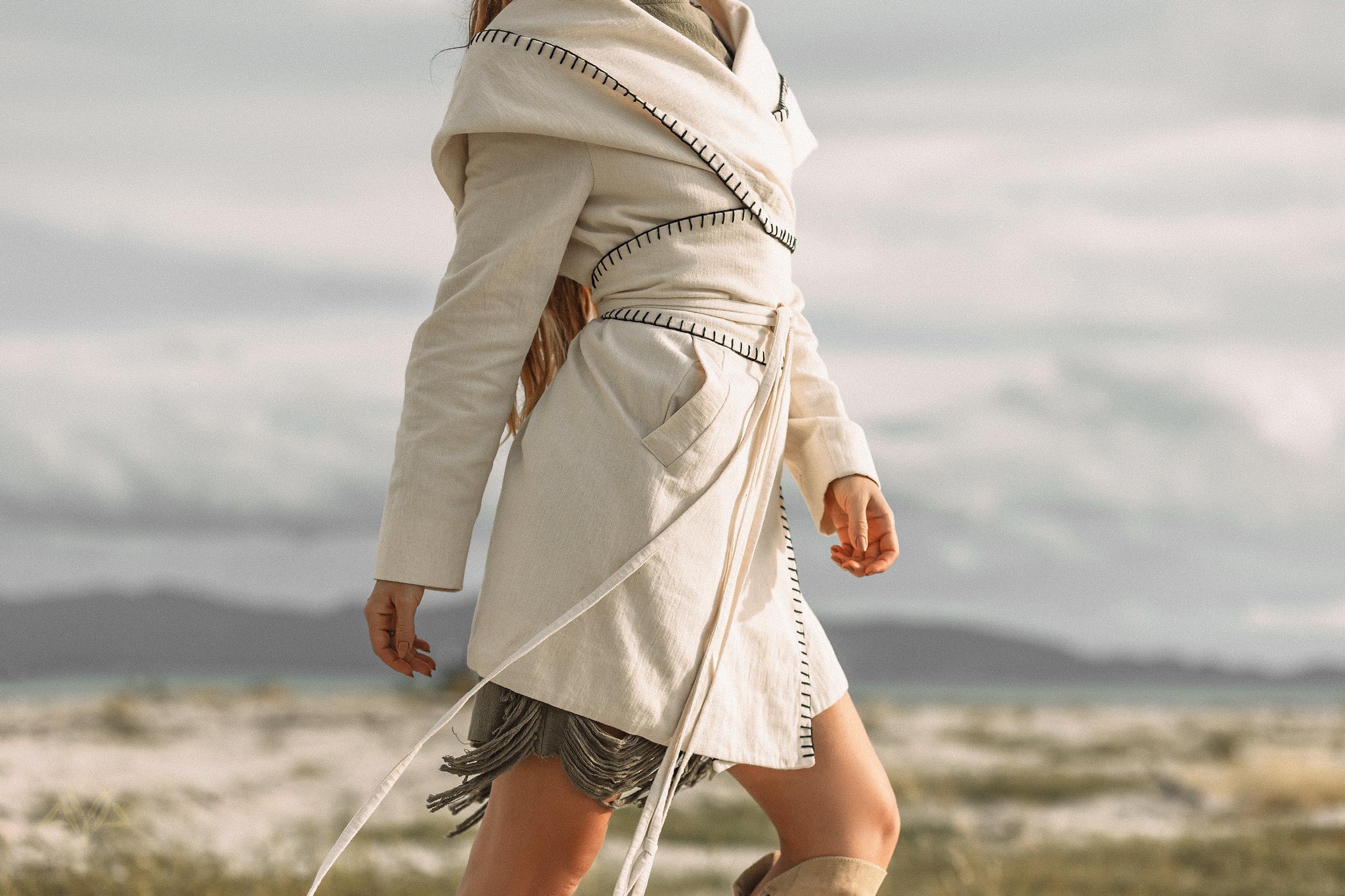 Warm Boho Hoody Cardigan for Women • Off - White Belted Wrap Cardigan - AYA SW IDR