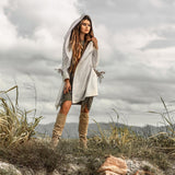 Warm Boho Hoody Cardigan for Women • Off - White Belted Wrap Cardigan - AYA SW IDR