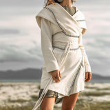 Warm Boho Hoody Cardigan for Women • Off - White Belted Wrap Cardigan - AYA SW IDR