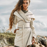 Warm Boho Hoody Cardigan for Women • Off - White Belted Wrap Cardigan - AYA SW IDR