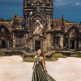 Dark Green Bohemian Adjustable Dress  Evening Open Back Belly Dress by AYA Sacred Wear