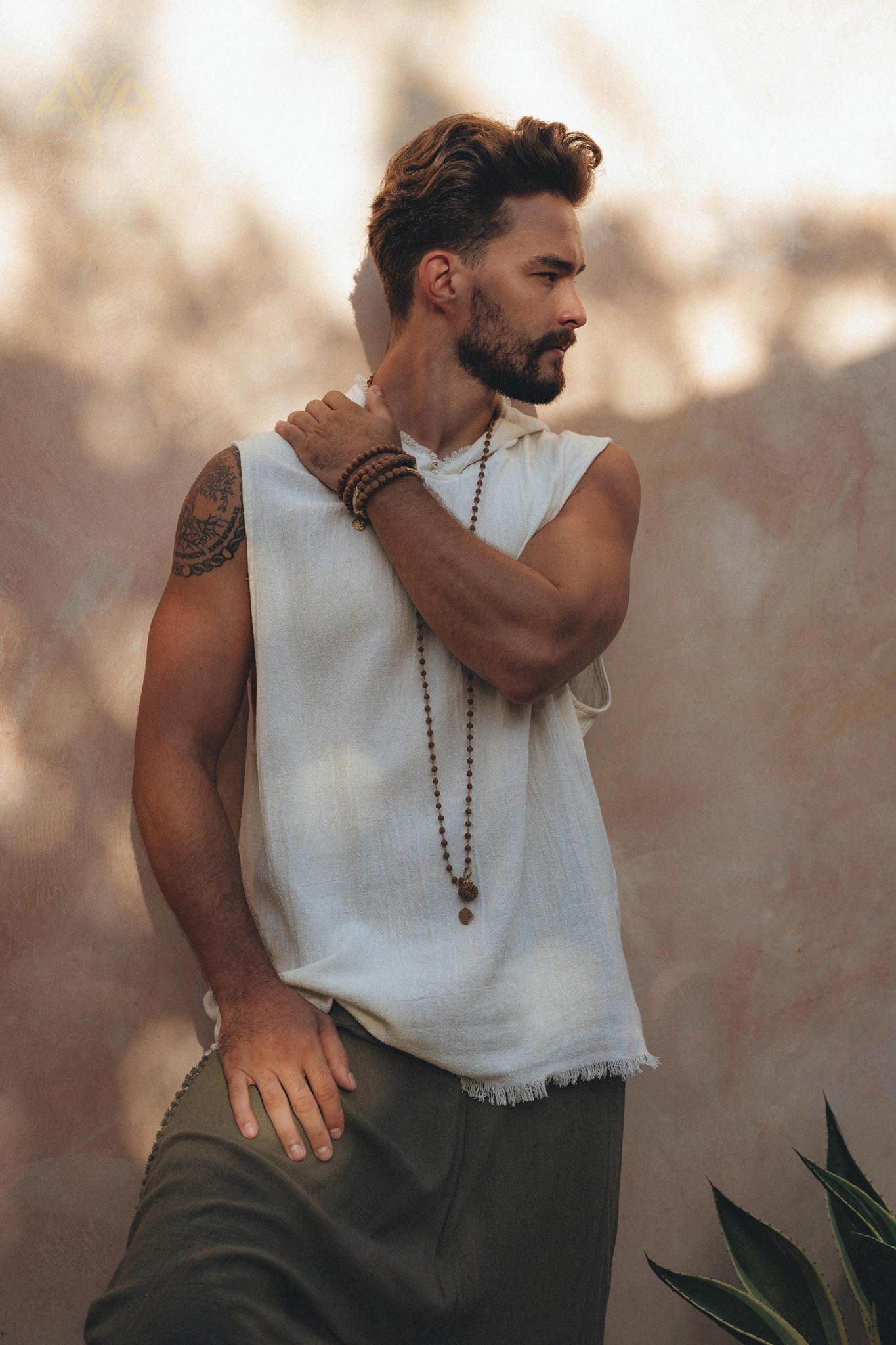 White Handwoven Cotton Sleeveless Hoody for Men - AYA SW IDR