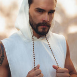 White Handwoven Cotton Sleeveless Hoody for Men - AYA SW IDR