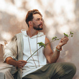 White Handwoven Cotton Sleeveless Hoody for Men - AYA SW IDR