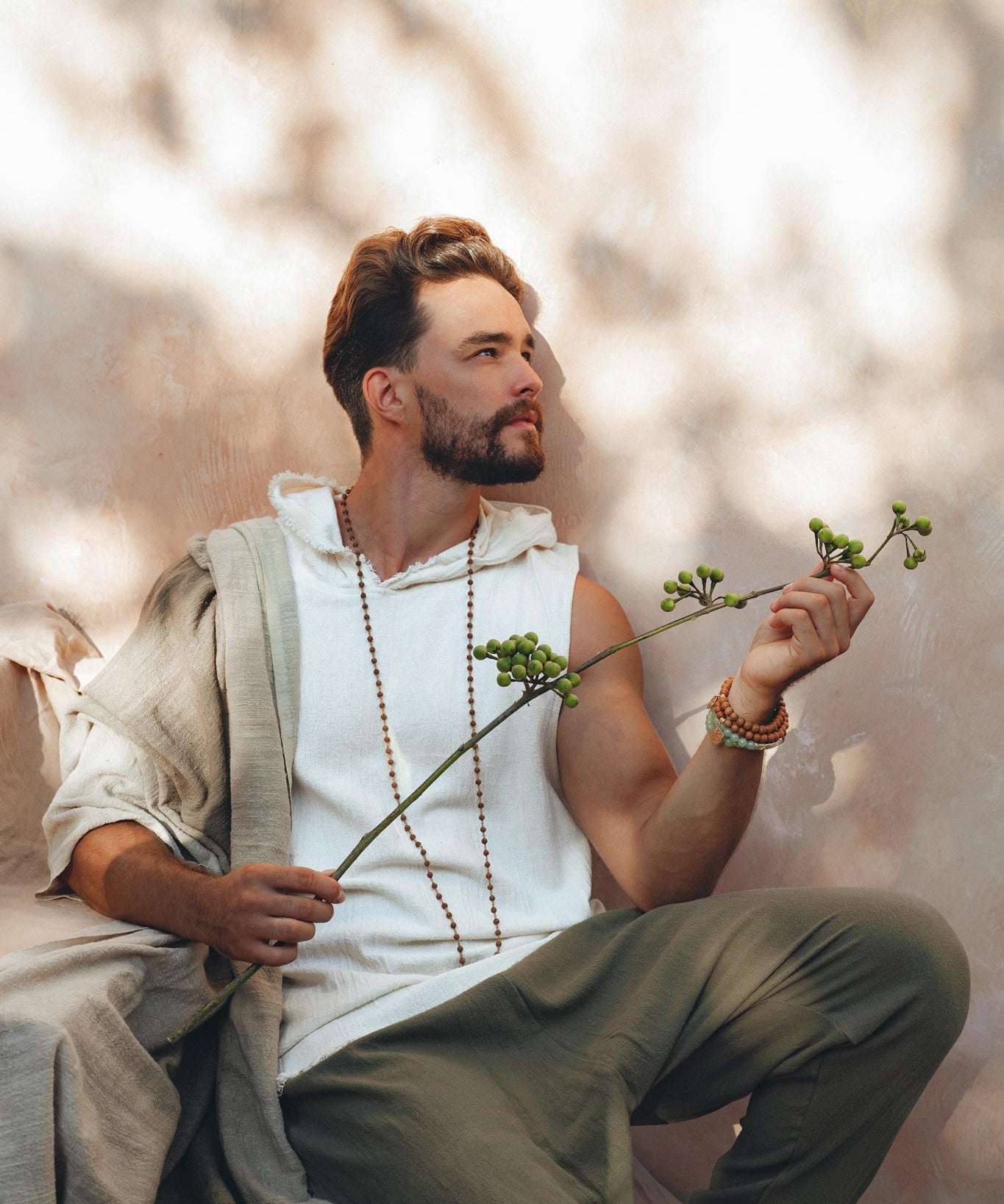 White Handwoven Cotton Sleeveless Hoody for Men - AYA SW IDR
