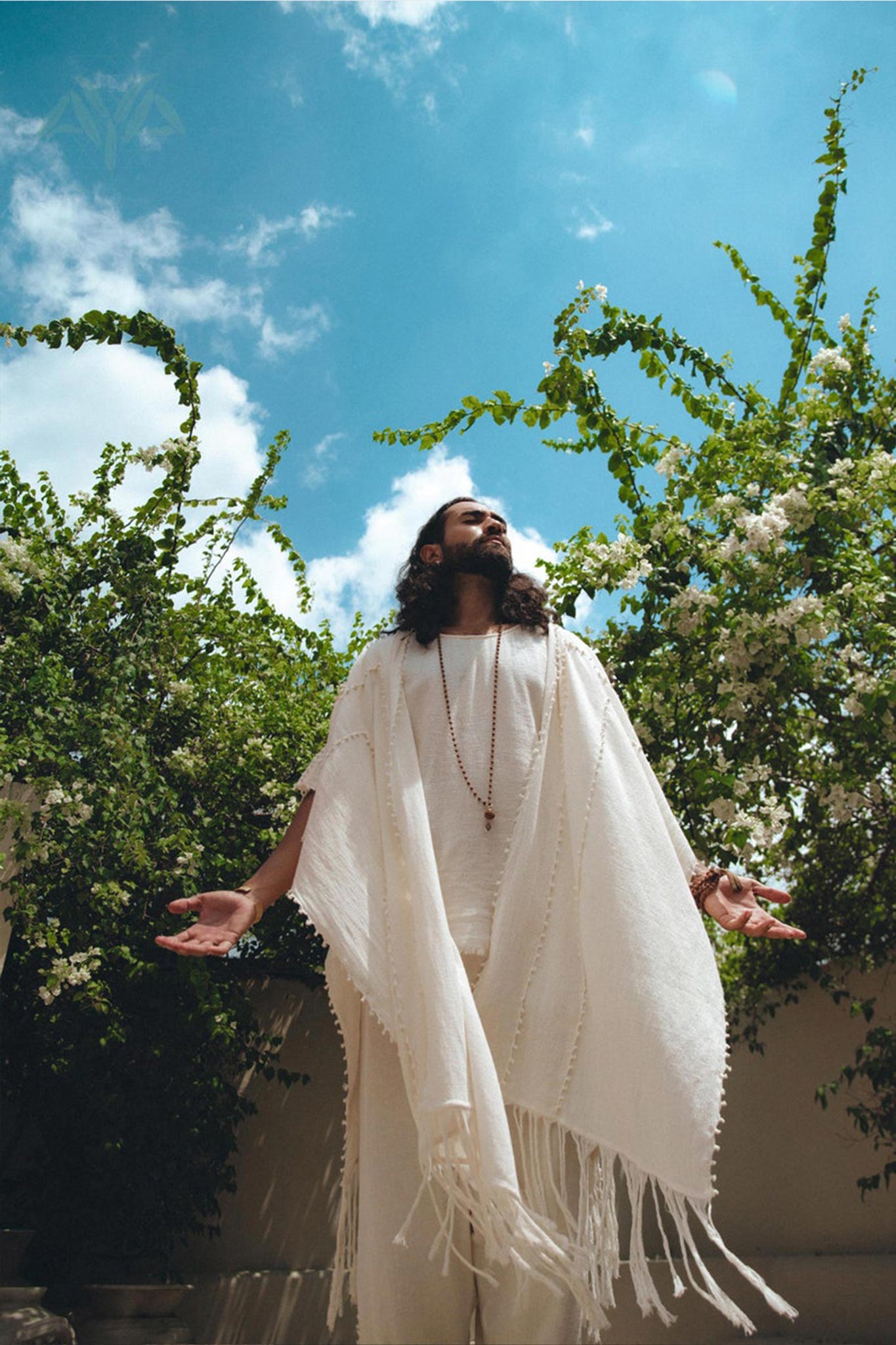 White Raw Cotton Minimalist Poncho for Men - AYA SW IDR