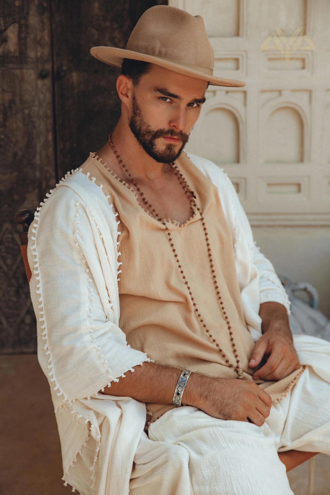 White Raw Cotton Minimalist Poncho for Men - AYA SW IDR