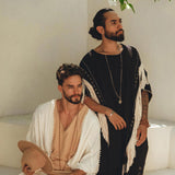White Raw Cotton Minimalist Poncho for Men - AYA SW IDR