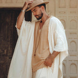 White Raw Cotton Minimalist Poncho for Men - AYA SW IDR